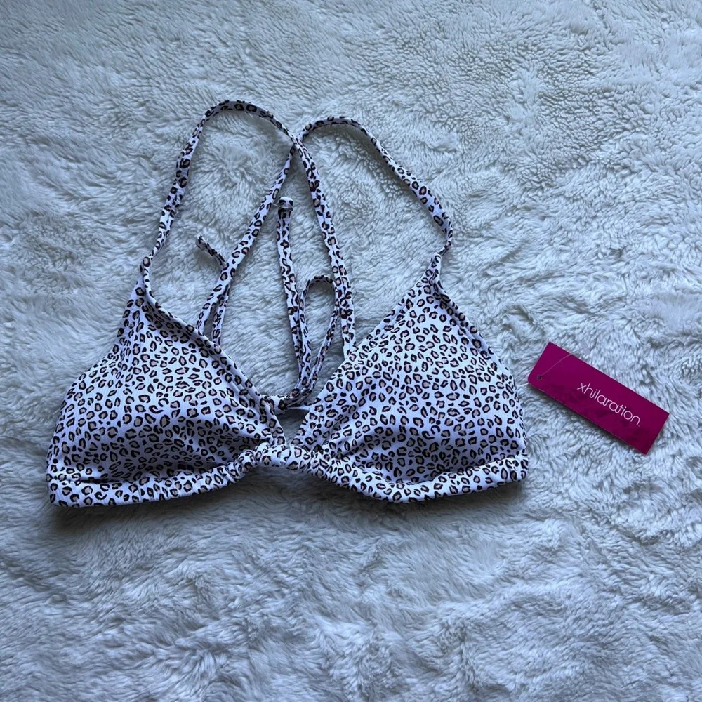 Xhilaration Womens Leopard Print Ribbed Triangle Bikini Top White Brown Size M